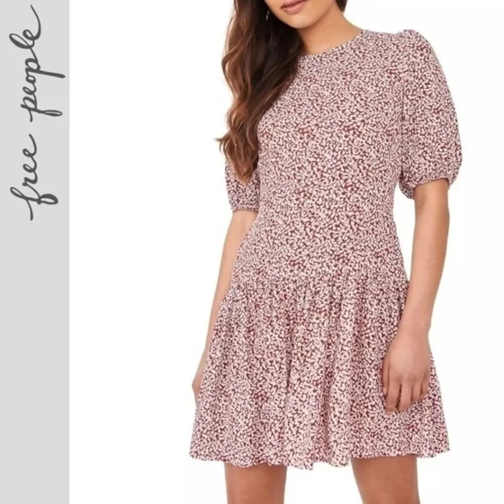 Free People Dancing in the Dark Mini Dress Red Burgundy Floral Boho Open Back S - Picture 8 of 15